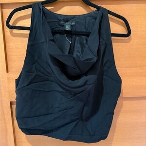 House of Harlow 1960 Black Draped Cowl Neck Sleeveless Crop Top
